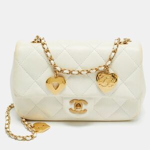 Chanel Heart Charm Classic Single New Mini White Quilted Leather Flap Bag